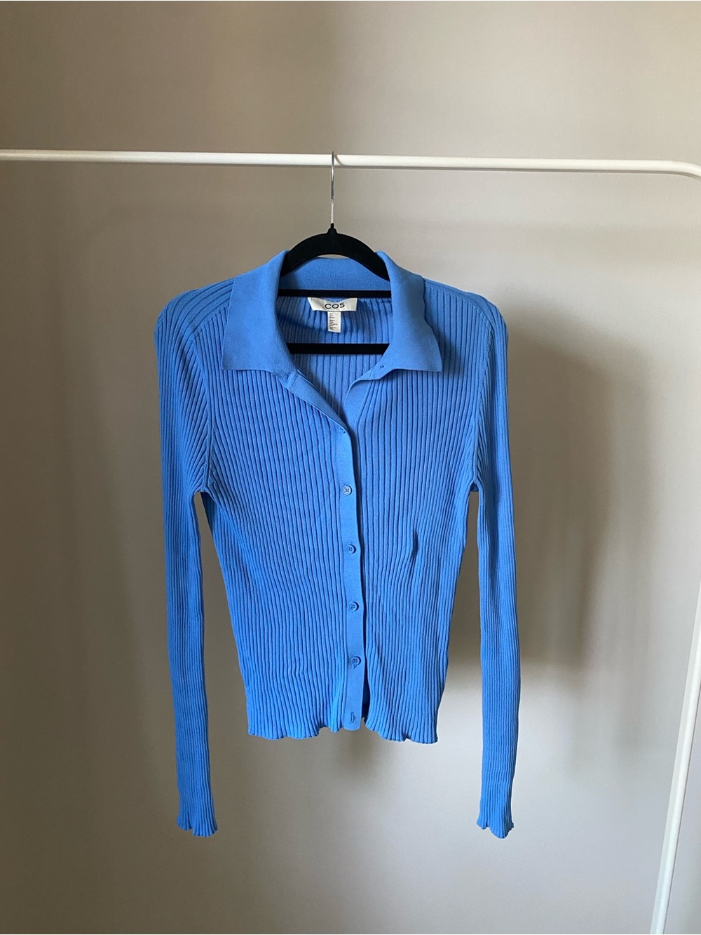 COS Blue Ribbed Collared Button-Front Top